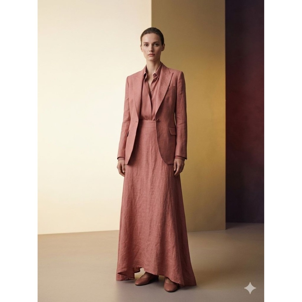 MADE IN ITALY Brand Asymmetrical Hem Linen Maxi Skirt S